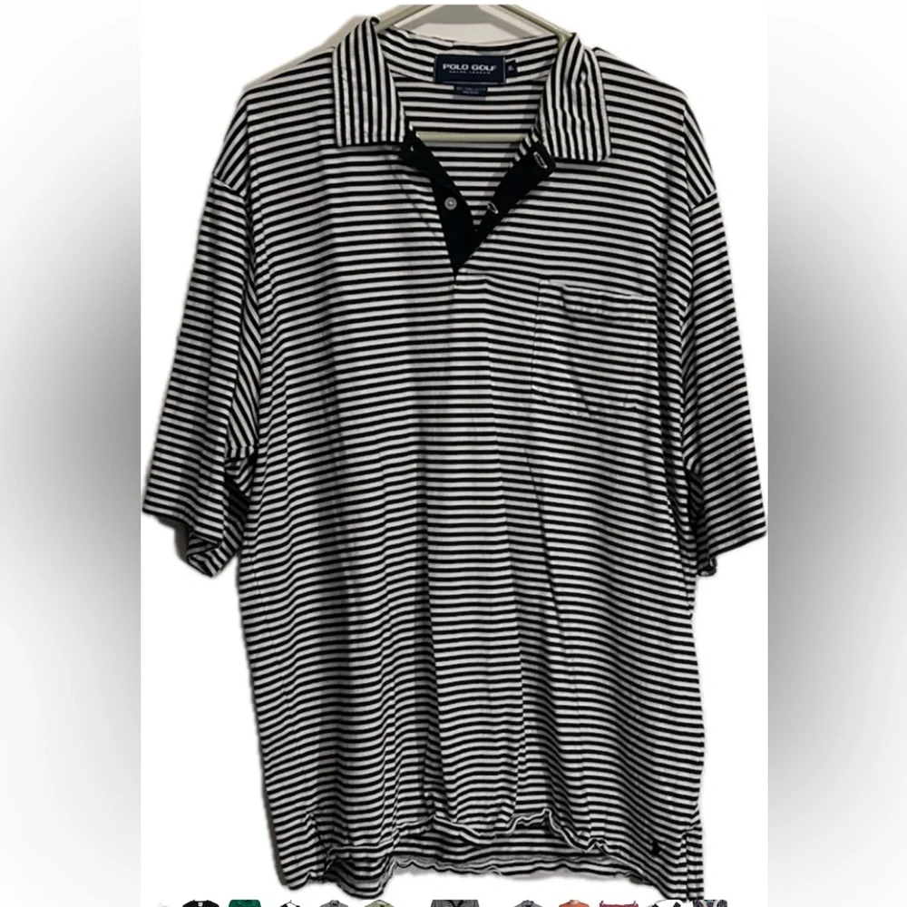 Polo Golf Ralph Lauren Men’s Pima Cotton B&W Striped XL Polo Shirt with pocket